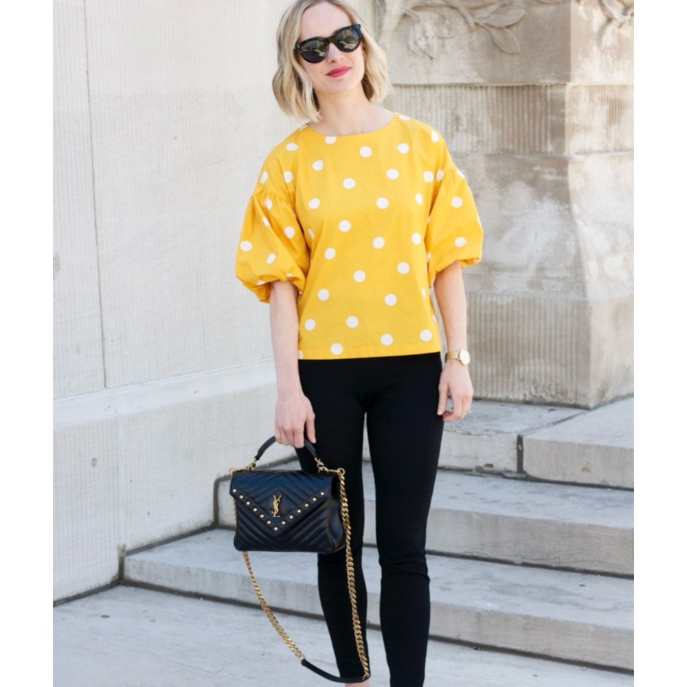 LOFT Yellow Blouse with White Polka Dots